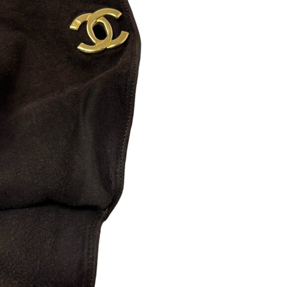 CHANEL Vintage Logo Turnlock CC Gloves #7 Brown Gold Suede  [105020] - Picture 14 of 15